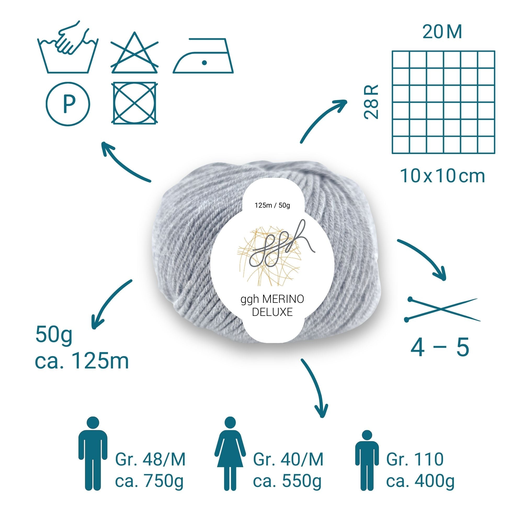 ggh Merino Deluxe - 300g Set (6x50g) - 005 - Grau - Rebecca - Online.de