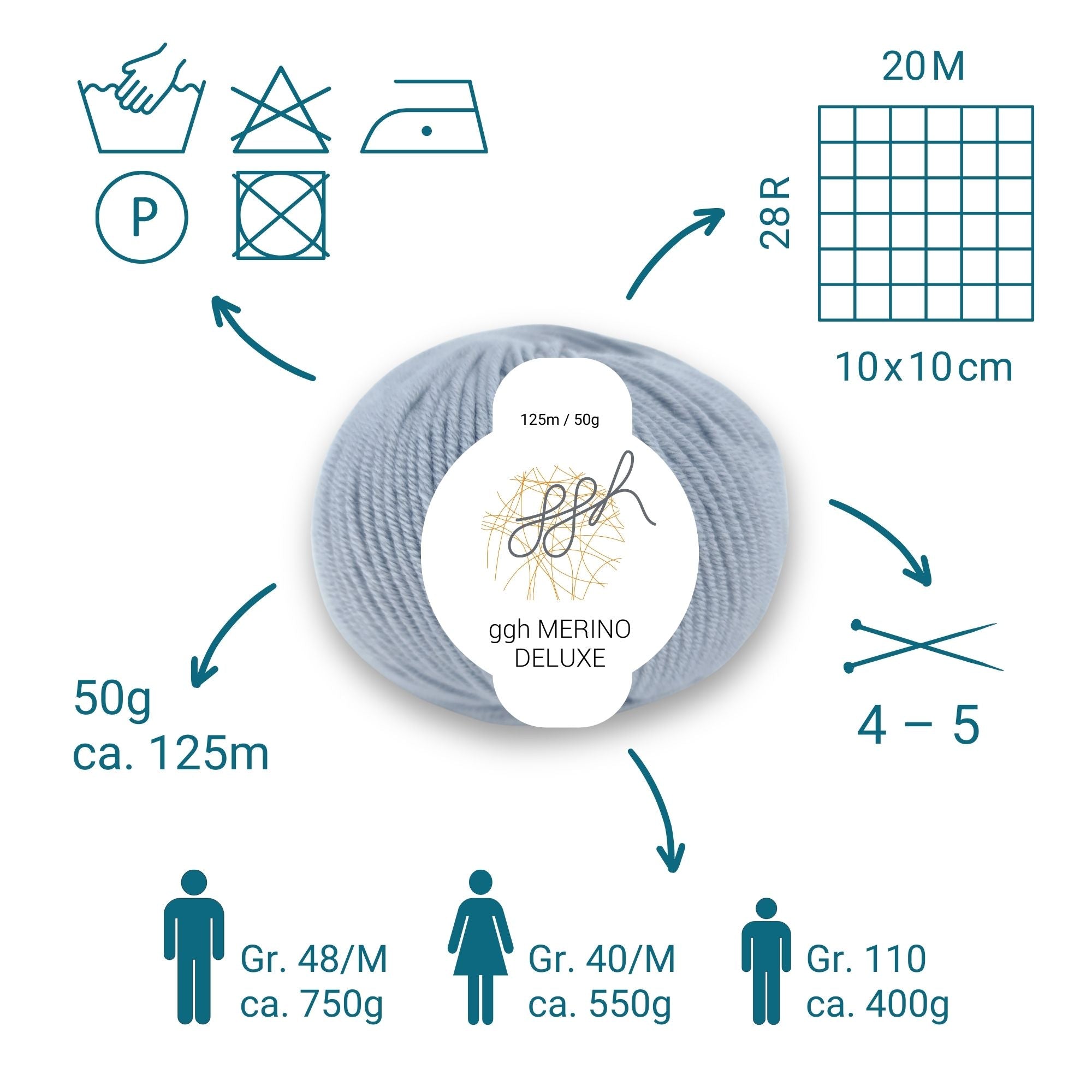 ggh Merino Deluxe - 300g Set (6x50g) - 006 - Hellgrau - Rebecca - Online.de