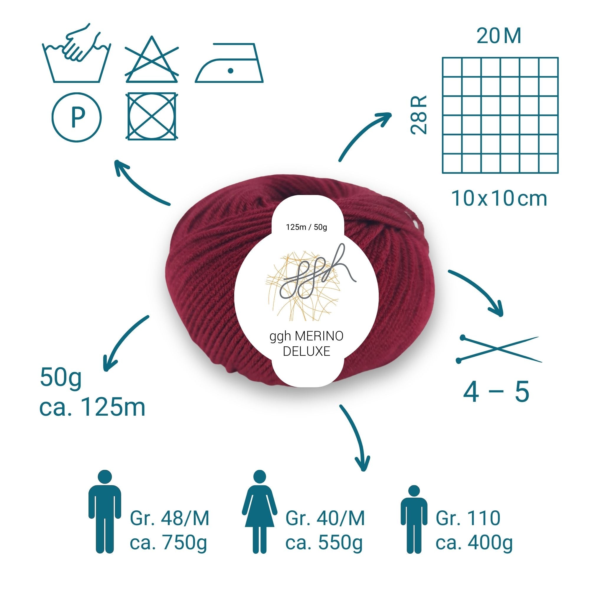 ggh Merino Deluxe - 300g Set (6x50g) - 010 - Bordeauxrot - Rebecca - Online.de