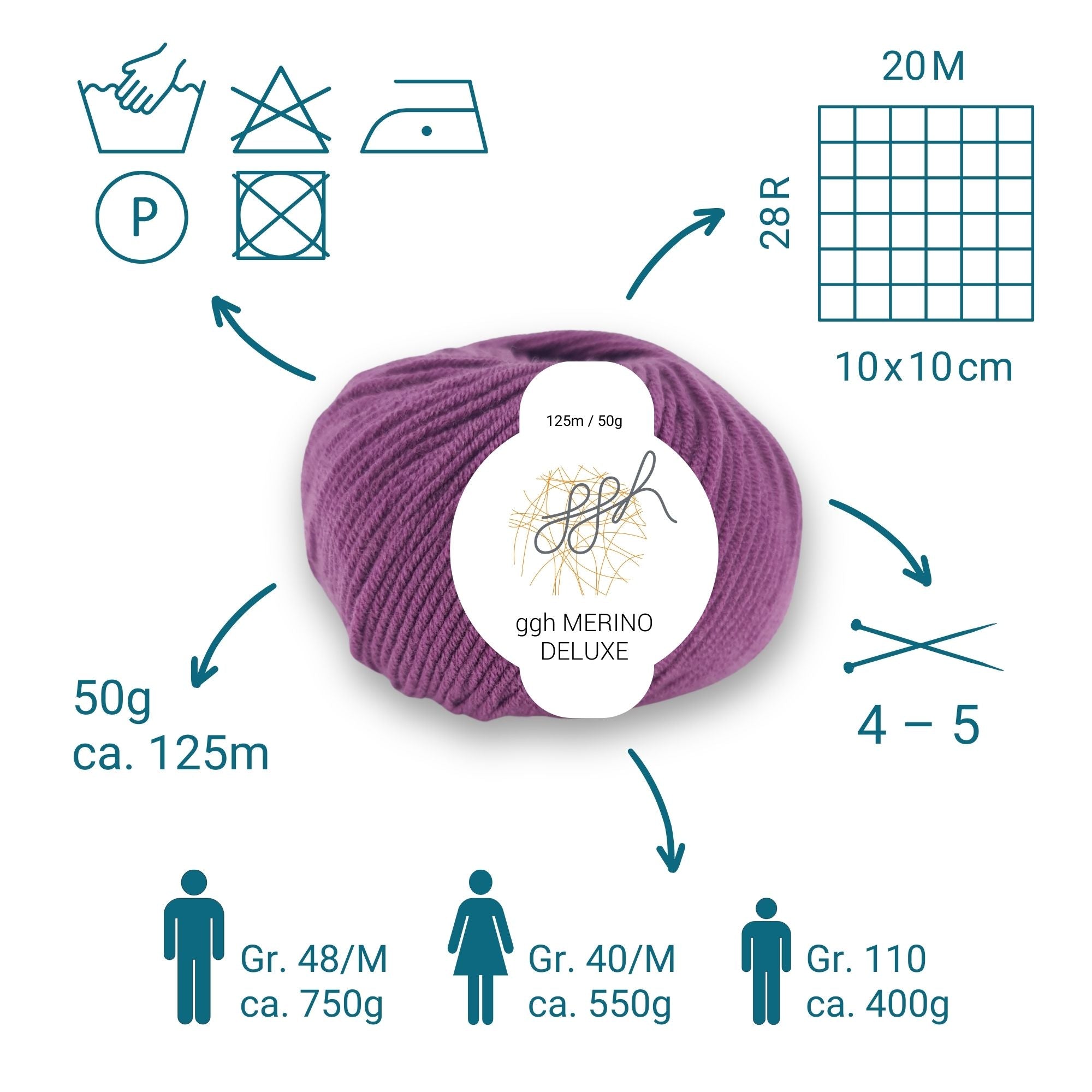 ggh Merino Deluxe - 300g Set (6x50g) - 016 - Granatrot - Rebecca - Online.de