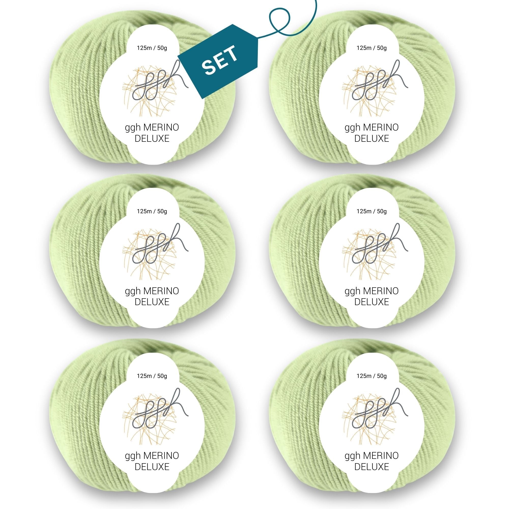 ggh Merino Deluxe - 300g Set (6x50g) - 019 - Helles Limettengrün - Rebecca - Online.de