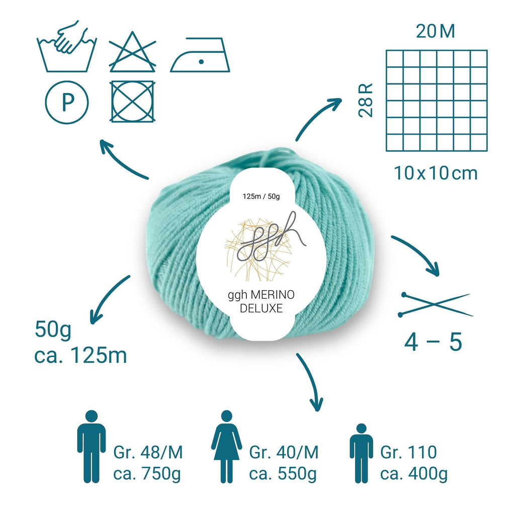 ggh Merino Deluxe - 300g Set (6x50g) - 021 - Türkis - Rebecca - Online.de