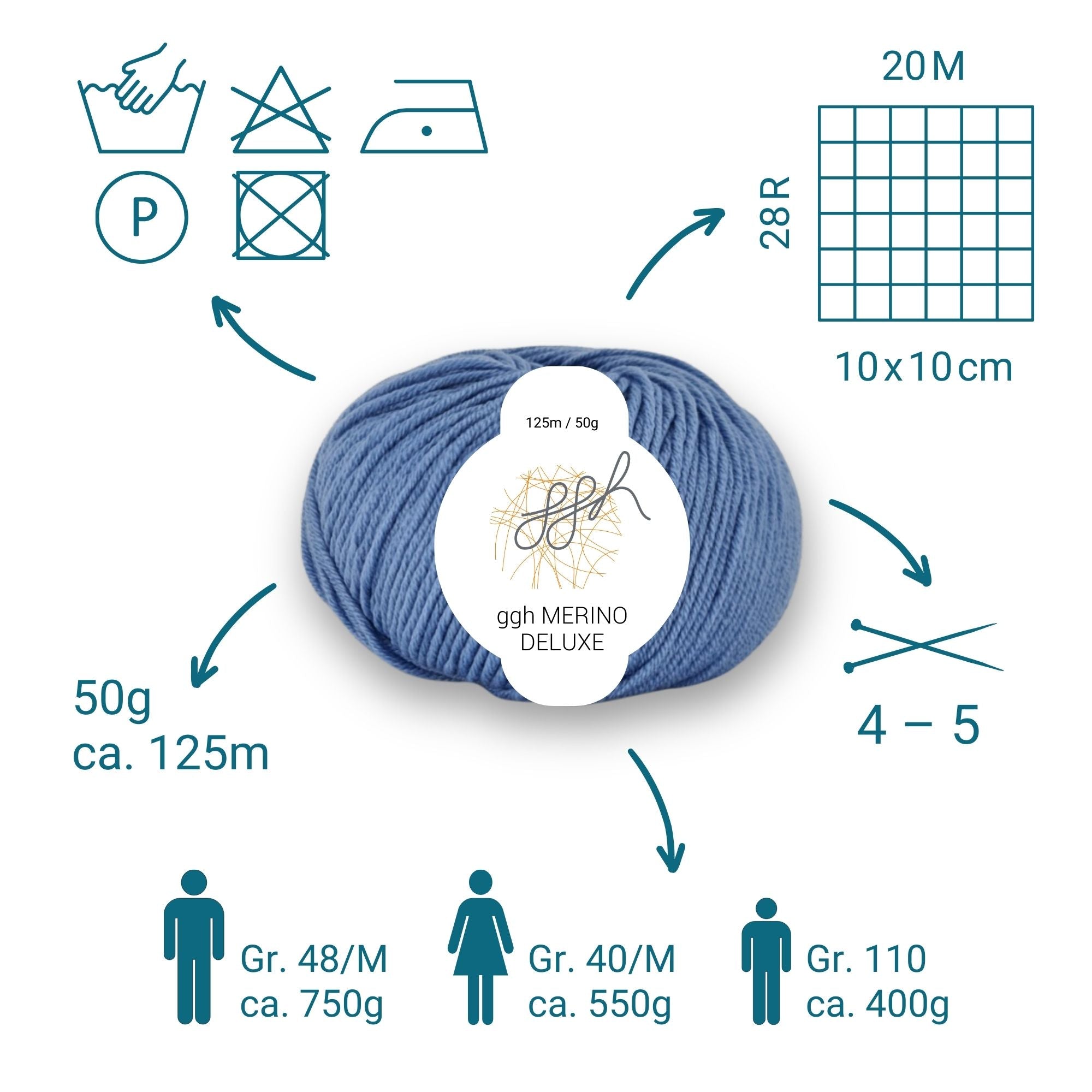 ggh Merino Deluxe - 300g Set (6x50g) - 024 - Himmelblau - Rebecca - Online.de