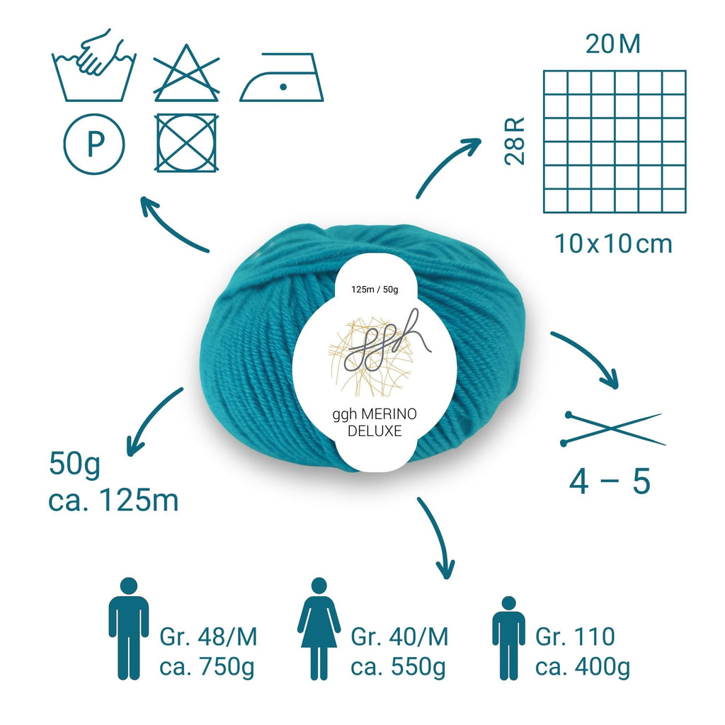 ggh Merino Deluxe - 300g Set (6x50g) - 025 - Ozeangrün - Rebecca - Online.de