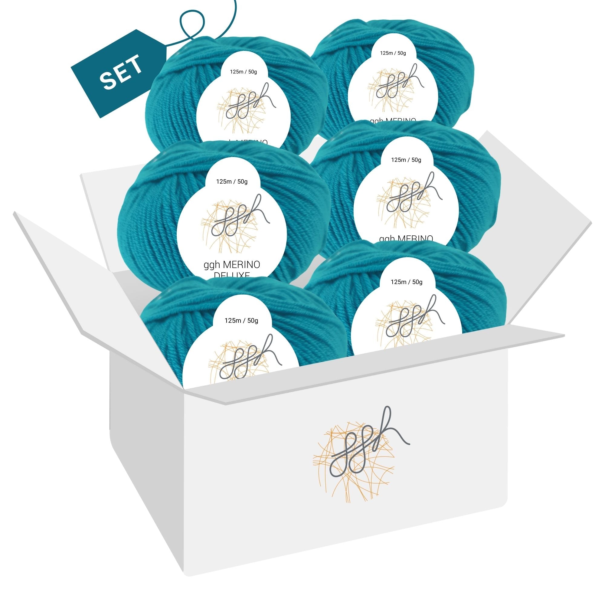 ggh Merino Deluxe - 300g Set (6x50g) - 025 - Ozeangrün - Rebecca - Online.de