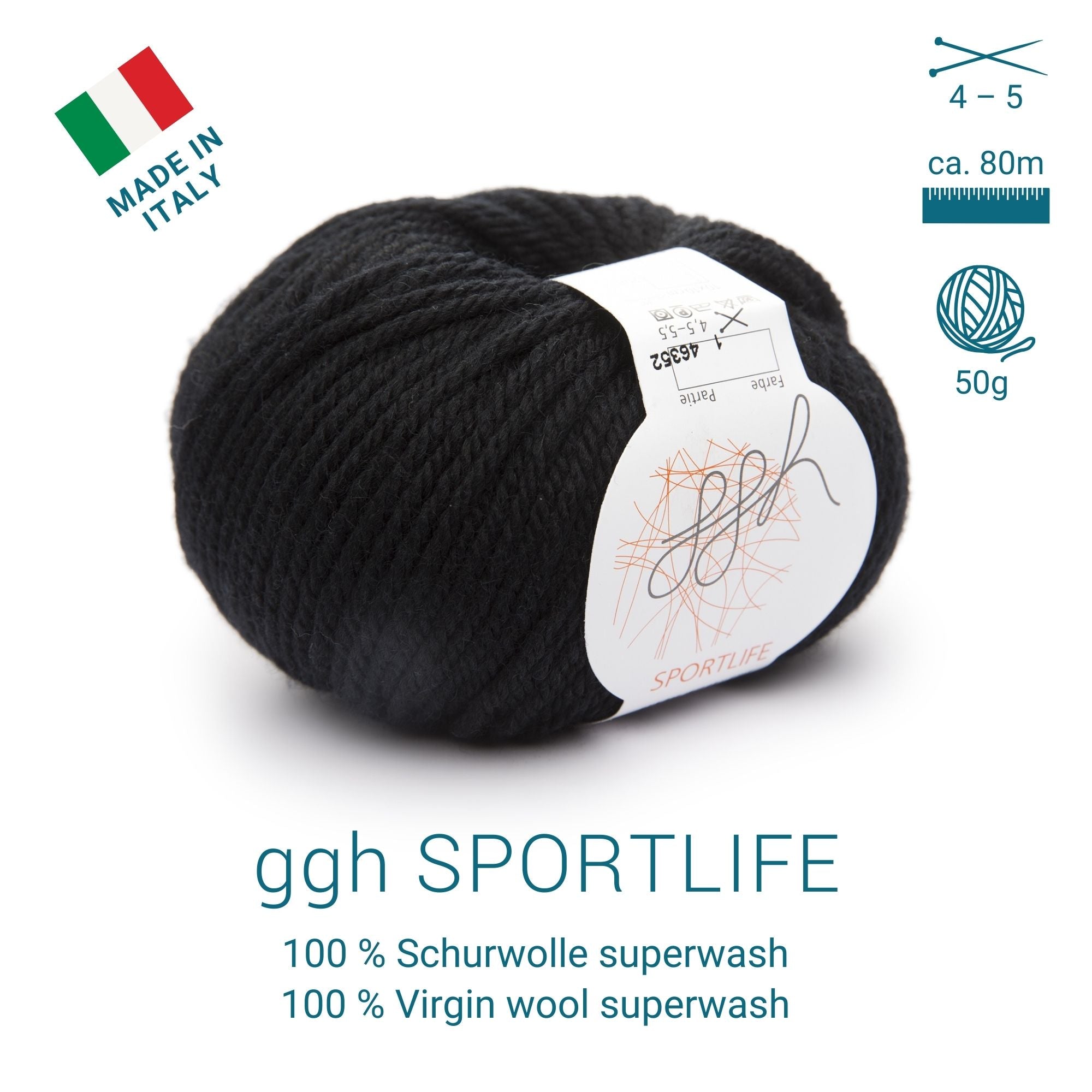 ggh Sportlife | Schurwolle | 80m/50g | 001 - Schwarz - Rebecca - Online.de