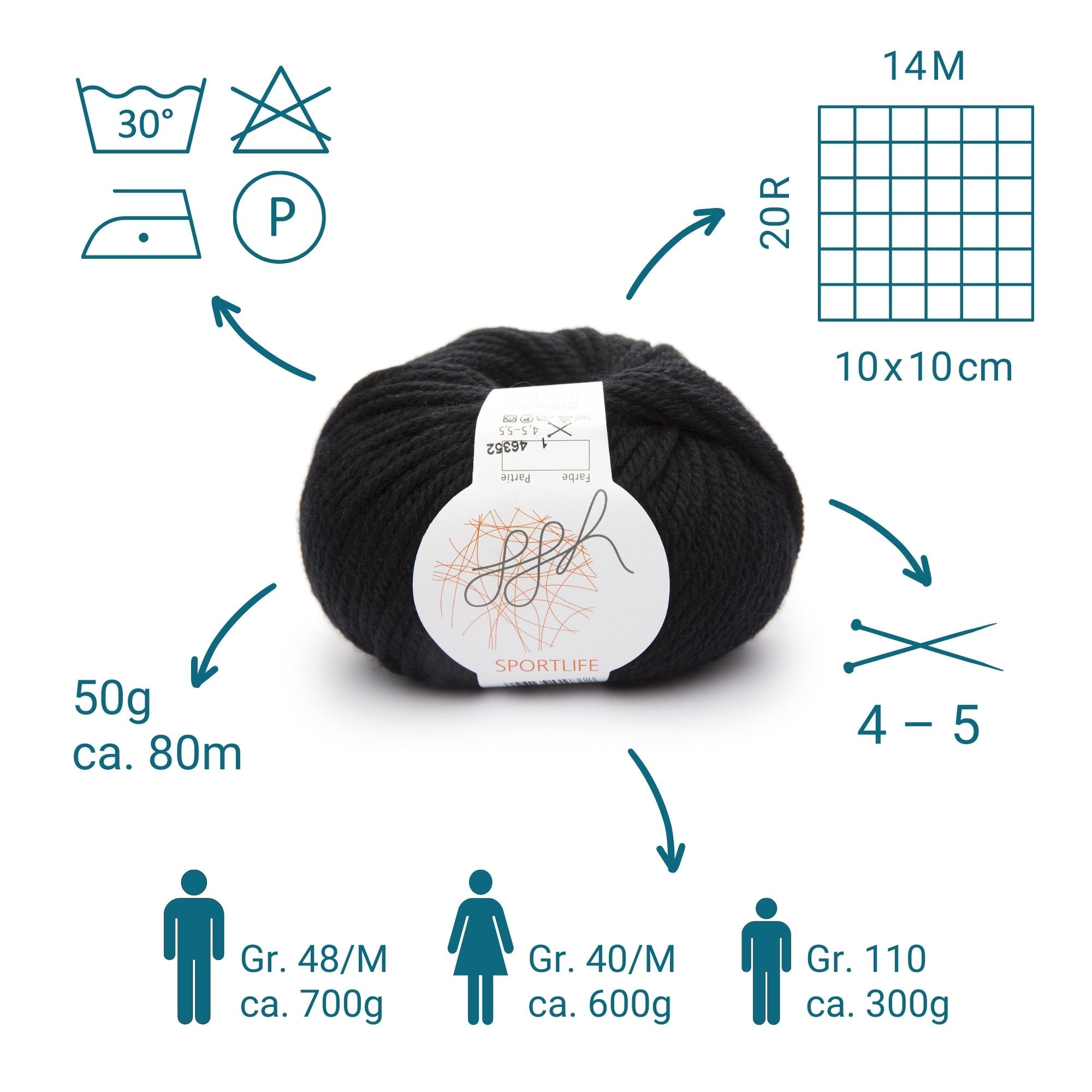ggh Sportlife | Schurwolle | 80m/50g | 001 - Schwarz - Rebecca - Online.de