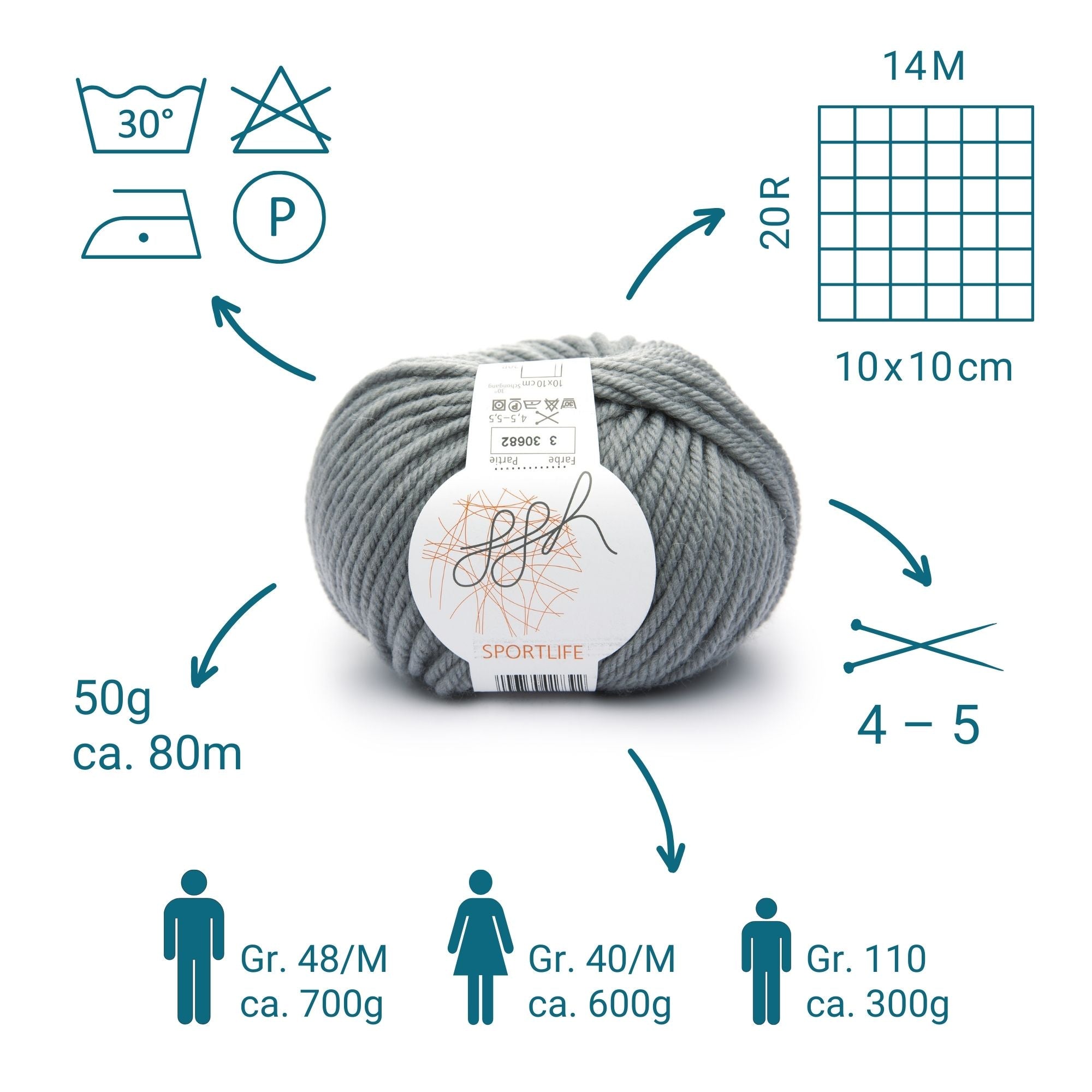 ggh Sportlife | Schurwolle | 80m/50g | 003 - Stahlgrau - Rebecca - Online.de