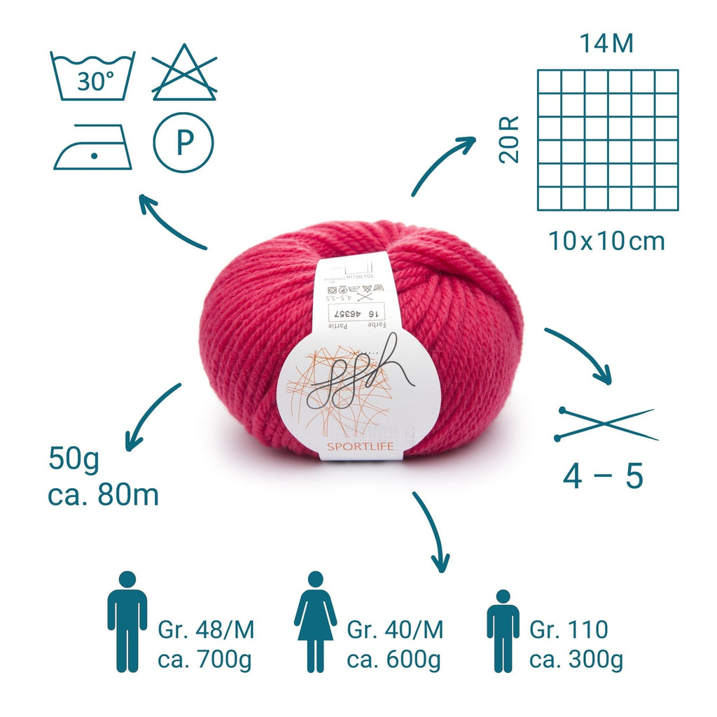 ggh Sportlife | Schurwolle | 80m/50g | 016 - Leuchtend Rot - Rebecca - Online.de