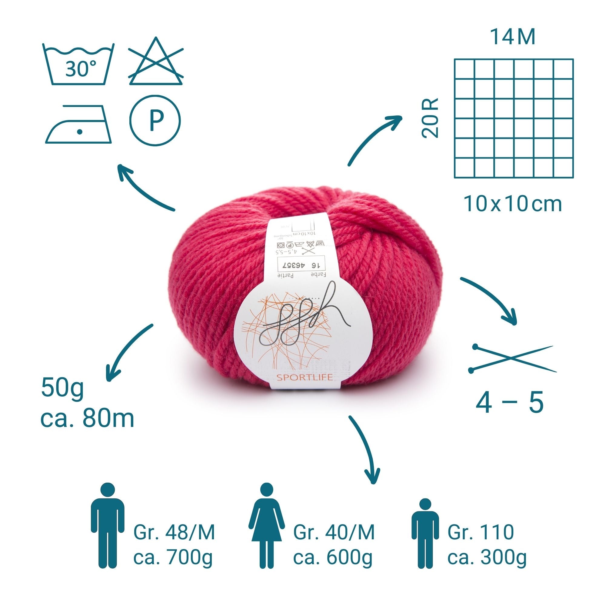 ggh Sportlife | Schurwolle | 80m/50g | 016 - Leuchtend Rot - Rebecca - Online.de