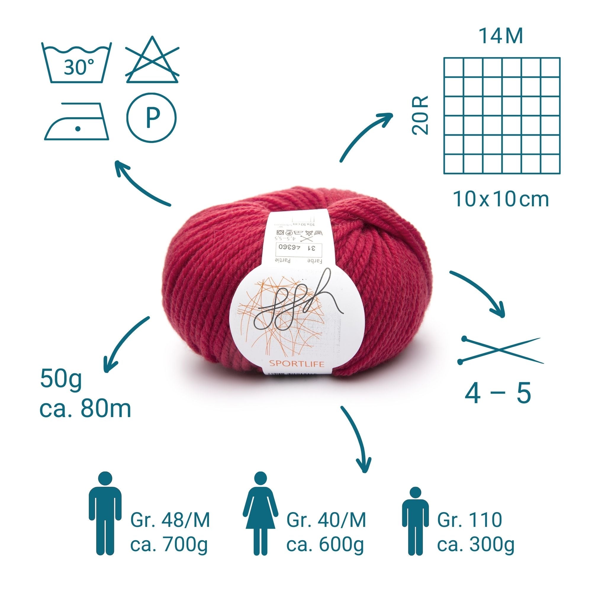 ggh Sportlife | Schurwolle | 80m/50g | 031 - Preisselbeerrot - Rebecca - Online.de