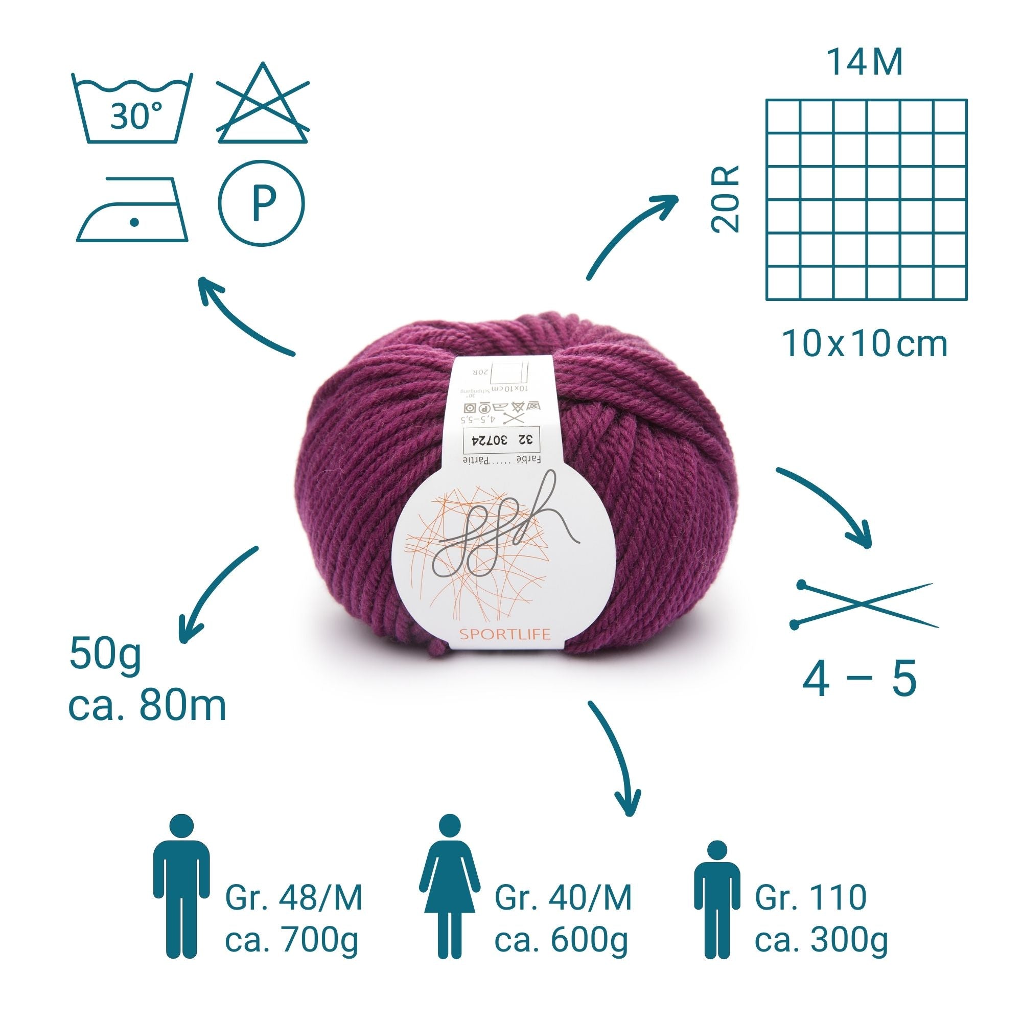 ggh Sportlife | Schurwolle | 80m/50g | 032 - Granatrot - Rebecca - Online.de