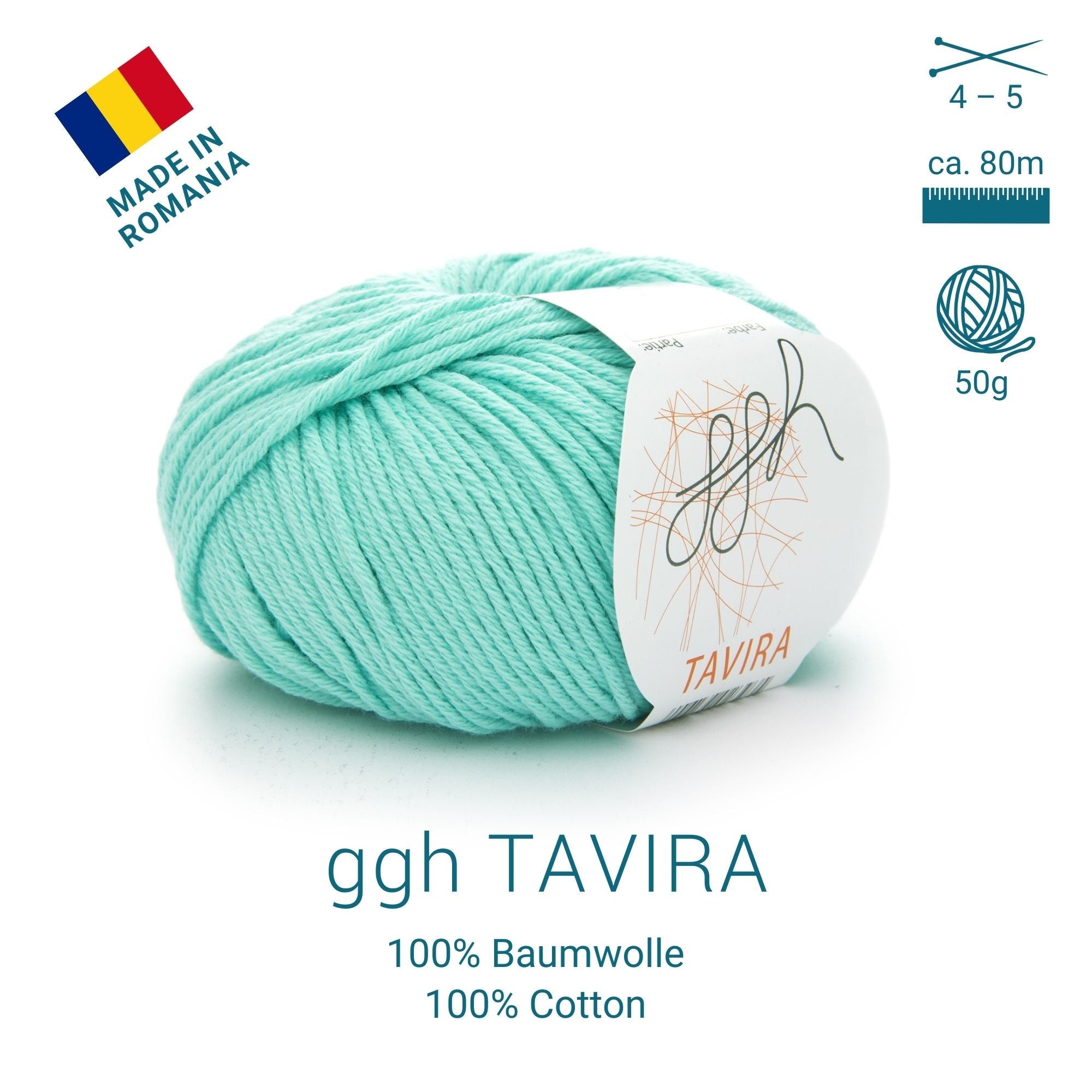 ggh Tavira | 100% Baumwolle | 80m/50g | 036 - Helles Aquamarin - Rebecca - Online.de