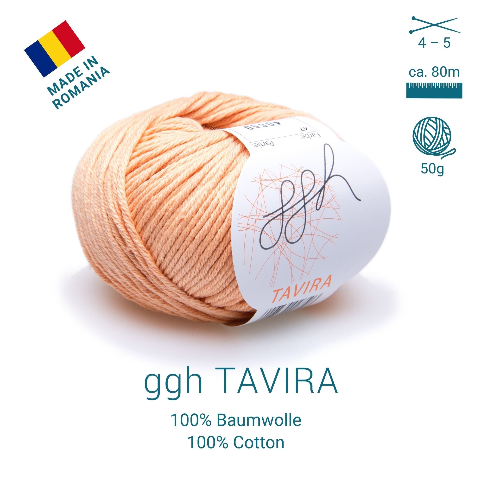 ggh Tavira | 100% Baumwolle | 80m/50g | 047 - Apricot - Rebecca - Online.de