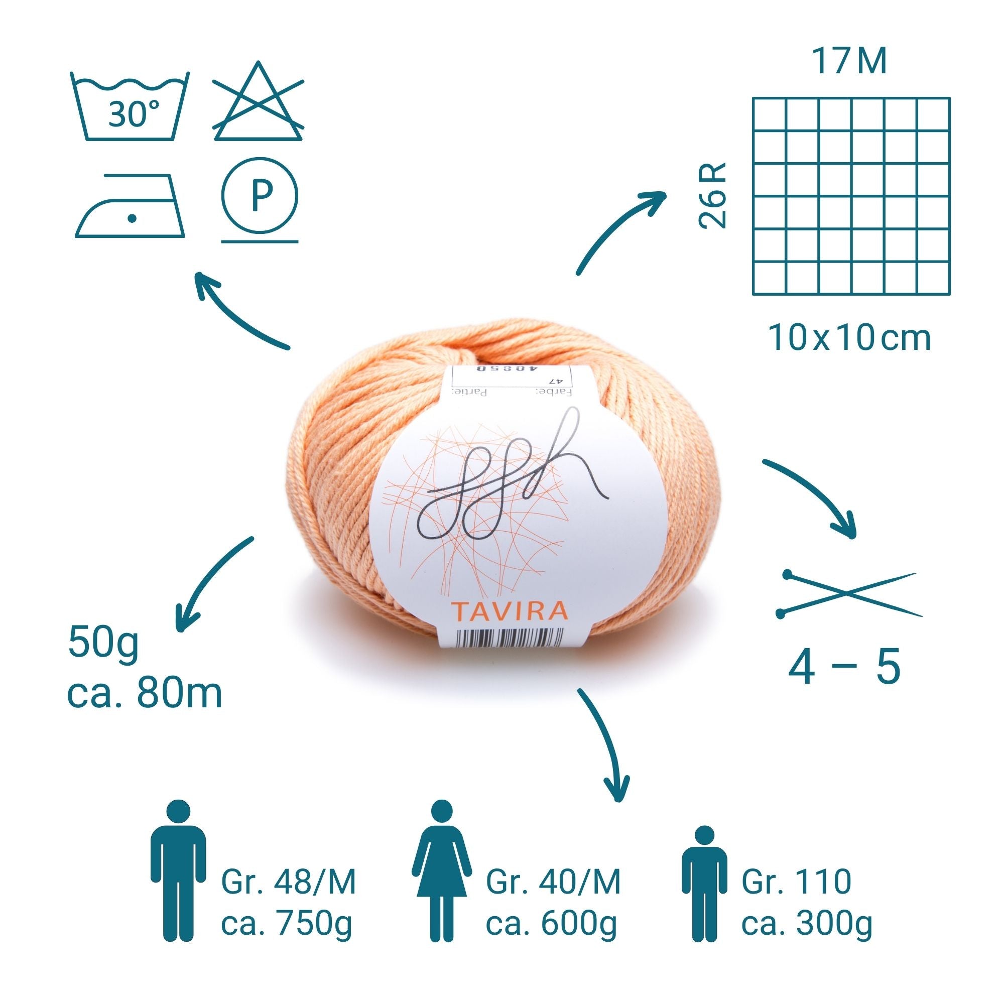 ggh Tavira | 100% Baumwolle | 80m/50g | 047 - Apricot - Rebecca - Online.de