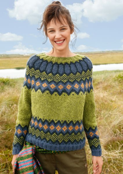 Jacquard pattern jumper with round yoke - Norwegian Sweater Laura